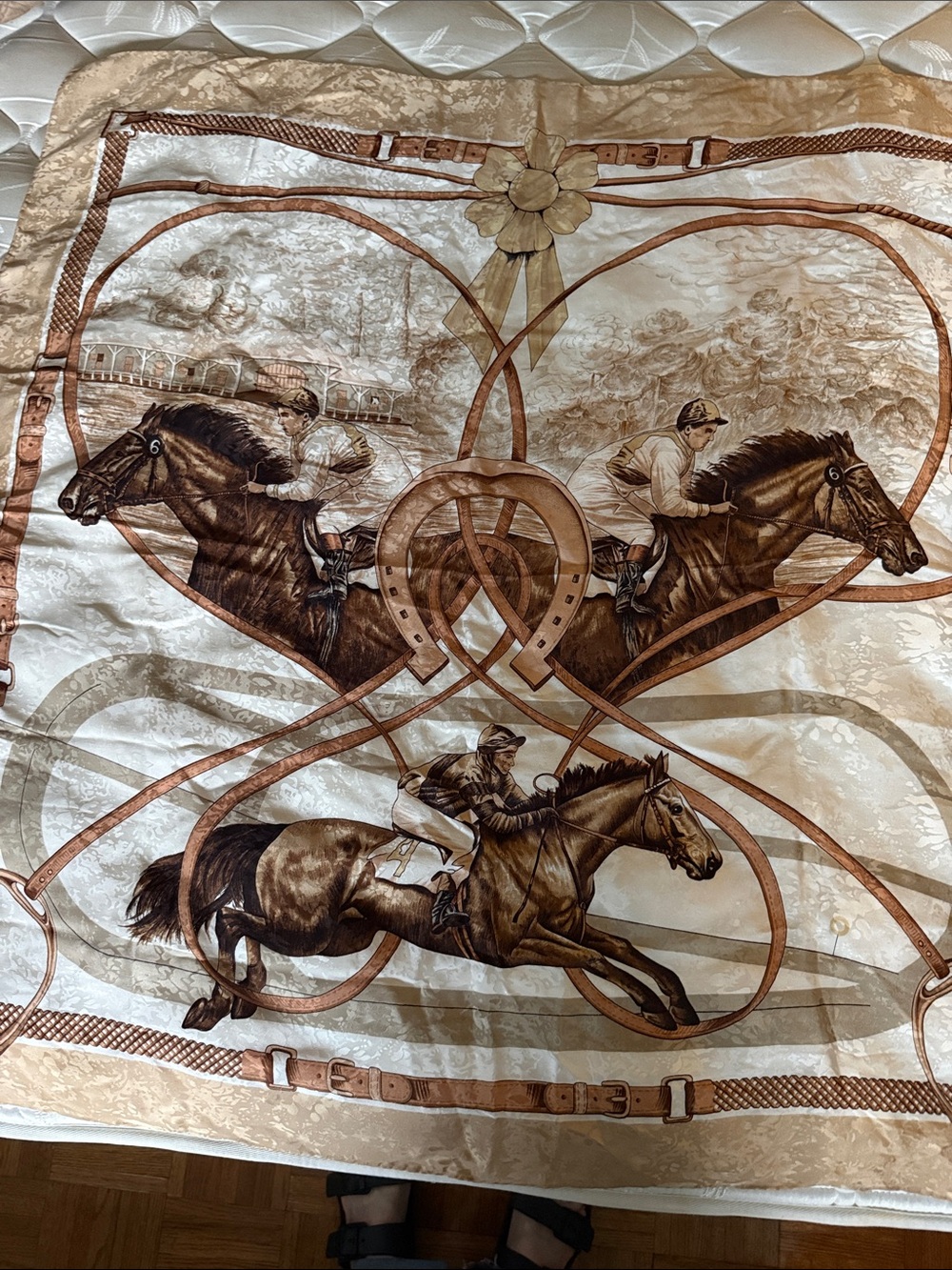 Vintage Italian Silk Equestrian Scarf Hand Rolled Hem.